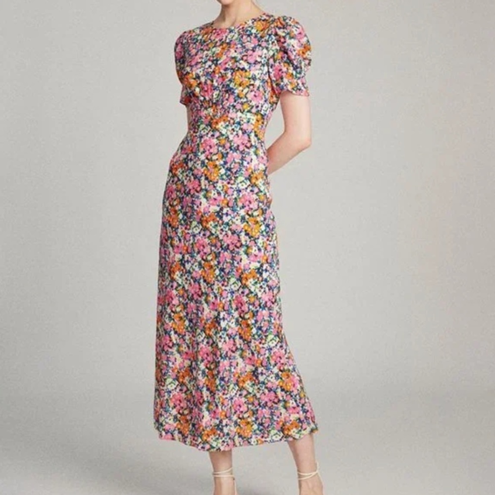 Saloni Bianca Dress In Pink Rosette Print Size UK 12 US 8 NWT